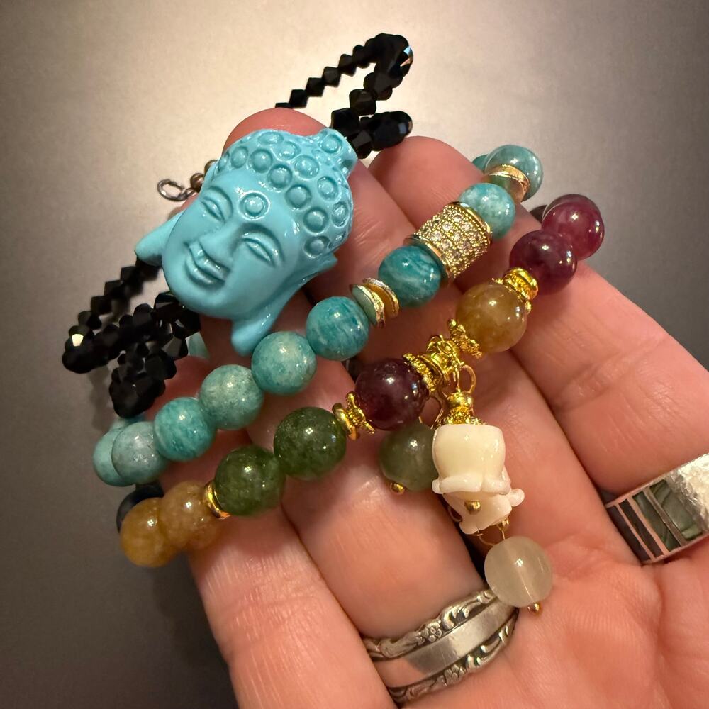 Trio of Crystal Tourmaline Amazonite Beaded Bracelets - Picture 8 of 8